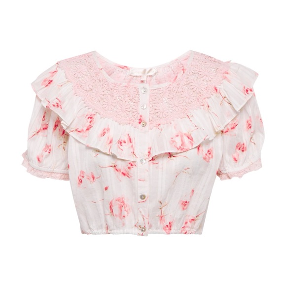 LoveShackFancy Pink Floral Crop Top - Picture 2 of 13